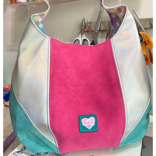 80'S RETRO HOBO BAG - PINK, TEAL & HOLOGRAM SILVER!